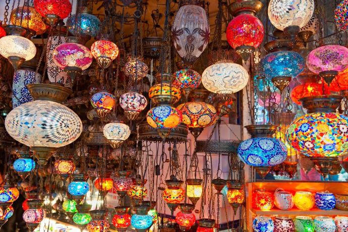 Stock photo of lamps in the Grand Bazaar in Istanbul.