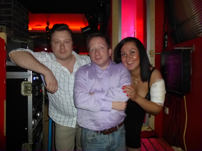 L to R: Sasha, me, and Alexis at the Karaoke Boom Club.